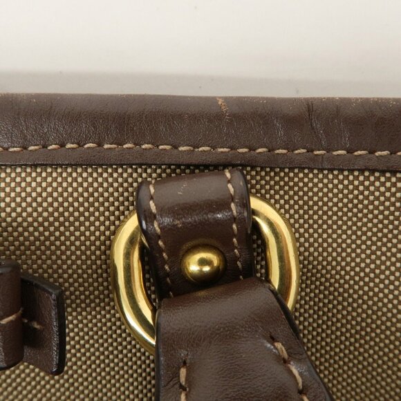 Authentic PRADA Logo Jacquard Leather 2Way Bag Hand Bag Beige - Picture 6 of 16